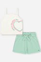 Conjunto Infantil Neon Love com Regata Cropped em Cotton e Shorts em Moletinho Waffle – Look Menina NATURAL/VD BRISA