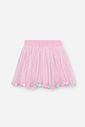 Saia-Shorts Infantil Cinti em Meia Malha com Tule Glitter e Pompons ROSA BARBIE