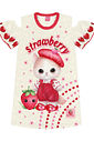 Vestido Infantil Menina Strawberry Gatinha Off White E Vermelho Cinti