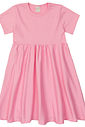 Vestido Infantil Canelado Evasê Manga Curta Rosa