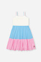 Vestido Infantil em Meia Malha – Vestido Menina Verão Color Block NATURAL/AZ PORCELANA/RS IOGURTE
