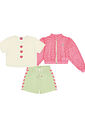 Conjunto Infantil Menina Blusa; Short E Corta Vento Strawberry Natural; Rosa E Verde Cinti