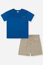 Conjunto Infantil Divertto Esporte Fino Casual com Camiseta em Malha Space e Bermuda em Linho Sarjad AZ OLYMPIAN/BG CAFE LATTE