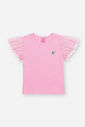 Blusa Infantil Fofa em Canelado Glow com Tule Glitter ROSA IOGURTE