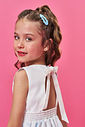 Vestido Infantil em Cetim Glow com Estampa de Ursinhas – Vestido Menina Verão com Strass AZUL PORCELANA