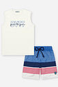 Conjunto Infantil Regata Natural e Bermuda em Nylon Listrada