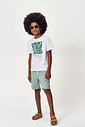Conjunto Menino Camiseta Folhagem Tropical e Bermuda Olive