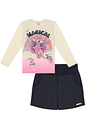 CONJ BLUSA E SHORTS NATURAL/PRETO