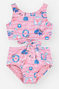 Maiô Infantil Menina Rosa com Recorte e Estampa Fundo do Mar