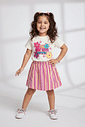 Conjunto Blusa E Saia Listrada Natural E Rosa Neon Abrange Conjunto Blusa E Saia Listrada Natural E Rosa Neon Abrange