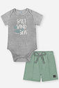 Conjunto Infantil Divertto Casual com Body em Cotton e Bermuda em Moletom Molinê MESCLA MEDIO/VD OLIVE