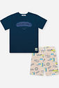 Conjunto Infantil Menino Ocean Vibes Marinho com Bermuda Estampada