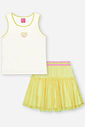 Conjunto Infantil Neon Love com Regata em Cotton e Saia Shorts em Tule Glitter – Look Menina Verão c NATURAL/AMARELO NEON