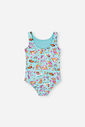 Maiô Infantil em Malha UV com Estampa de Gatinha e Saída de Praia em Tule – Moda Praia Menina Verão VERDE ATOL