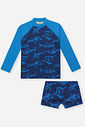 Conjunto Infantil Tubarões com Camiseta UV e Sunga Boxer Marinho