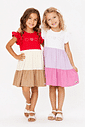 Vestido Infantil Color Block 3 Corações Branco Abrange