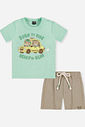 Conjunto Bebê Menino Camiseta Born to Ride Ursinhos e Bermuda Latte