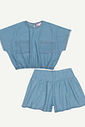 Conjunto Teen Feminino Blusa E Short Azul Jeans Claro Dway