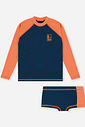 Conjunto Menino em Malha UV Camiseta Raglan e Sunga Marinho
