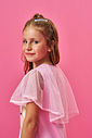 Vestido Infantil Aniversário Menina com Capa em Tule Foil e Coroa – Vestido Birthday Girl Cinti ROSA IOGURTE