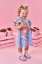 Vestido Infantil Bebê Azul com Ursinha e Tule Foil