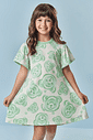 Vestido Infantil Menina Cabeça de Ursinhos Verde Mundo Cinti