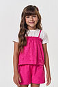 Conjunto Infantil Blusa, Sobreposição e Shorts Laise Rosa