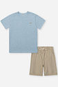Conjunto Infantil Camiseta Malha Eco Nege e Bermuda de Linho Marinho
