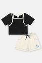 Conjunto Infantil Menina Blusa Cropped + Short Sarja Preto CTV