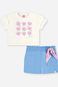 Conjunto Infantil Menina Blusa Boxy Conchas e Short-Saia com Strass