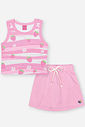 Conjunto Infantil com Regata em Cotton e Shorts Saia em Moletinho – Look Menina Verão com Strass NATURAL/RS IOGURTE