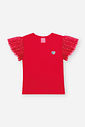 Blusa Infantil Fofa em Canelado Glow com Tule Glitter VERMELHO MARTE