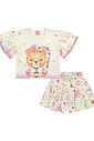 Conjunto Infantil Menina Blusa Boxy E Short Borboletas Off White Cinti