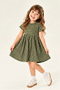 Vestido Infantil Canelado Evasê Manga Curta Listrado Verde Vestido Infantil Canelado Evasê Manga Curta Listrado Verde