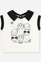 Conjunto Infantil Blusa Boxy Emojis e Saia-Short com Tule Foil