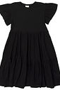 Vestido Infantil em Camadas Manga Curta Preto