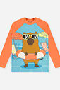 Conjunto Menino em Malha UV Camiseta e Sunga Capivara Laranja Neon