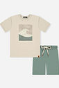 Conjunto Menino Camiseta Wave e Bermuda Olive