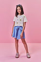 Conjunto Infantil Menina Blusa Floral e Saia-Short Azul com Laço