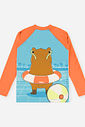 Conjunto Menino em Malha UV Camiseta e Sunga Capivara Laranja Neon