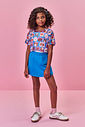 Conjunto Infantil Menina Cropped e Regata e Saia-Short Estampa Cachorrinhos