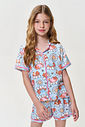 Conjunto Infantil Menina Pijama Ursinhas e Flores em Malha Suede