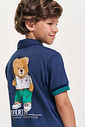 Camisa Polo Infantil Urso Tenista em Meia Malha Marinho