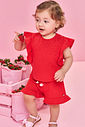 Conjunto Bebê Blusa Boxy com Strass e Short Vermelho