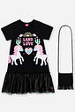 Vestido Infantil de Unicórnio e Bolsa – Vestido Menina Preto com Tule Foil PRETO