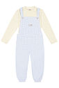 Conjunto Blusa E Jardineira Total Print Off White E Azul Abrange