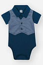 Conjunto Infantil Divertto Esporte Fino com Body Polo Colete e Bermuda em Moletinho Listrado AZ MARINHO/AZ DENIM