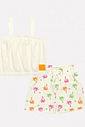 CONJ BLUSA E SHORTS NATURAL/LARANJA NEON