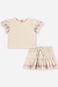 Conjunto Infantil Menina Blusa Boxy e Short Estampa Conchas com Strass