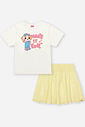 Conjunto Infantil com Blusa em Cotton de Cachorro e Saia Shorts em Cotton Silver – Look Menina Verão NATURAL/AM VAGALUME